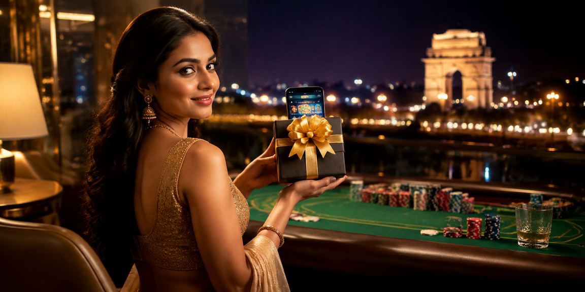 Night scene at India Gate, Delhi with online lottery and casino gaming