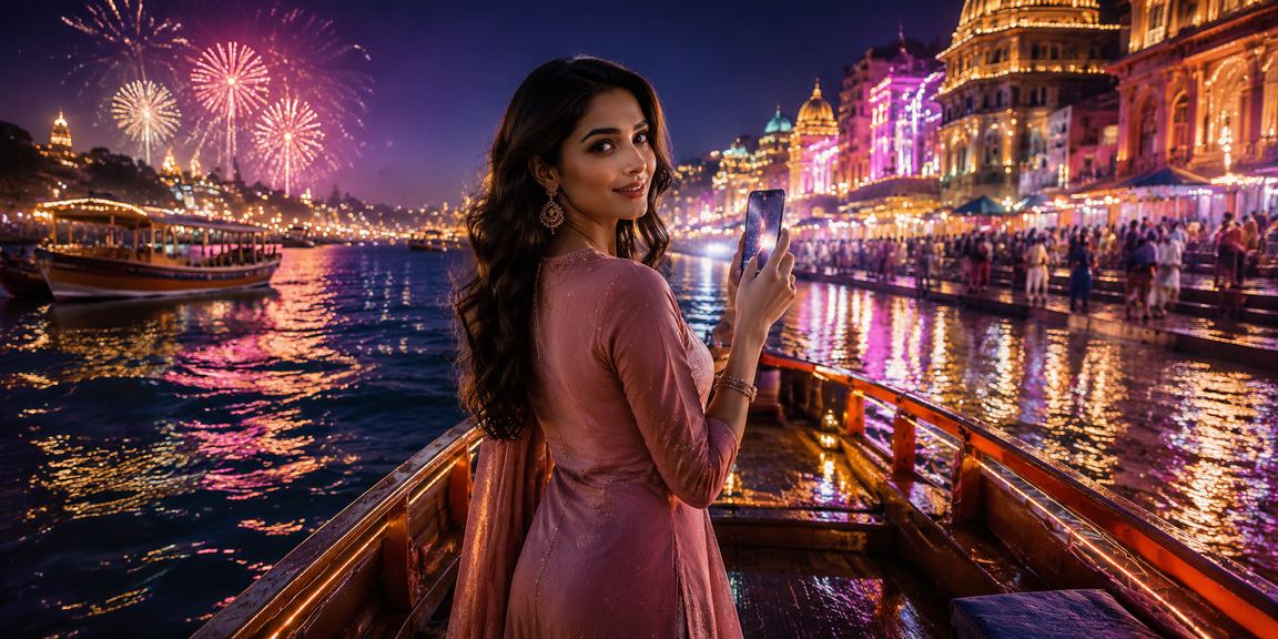Indian woman enjoying online casino app on mobile phone
